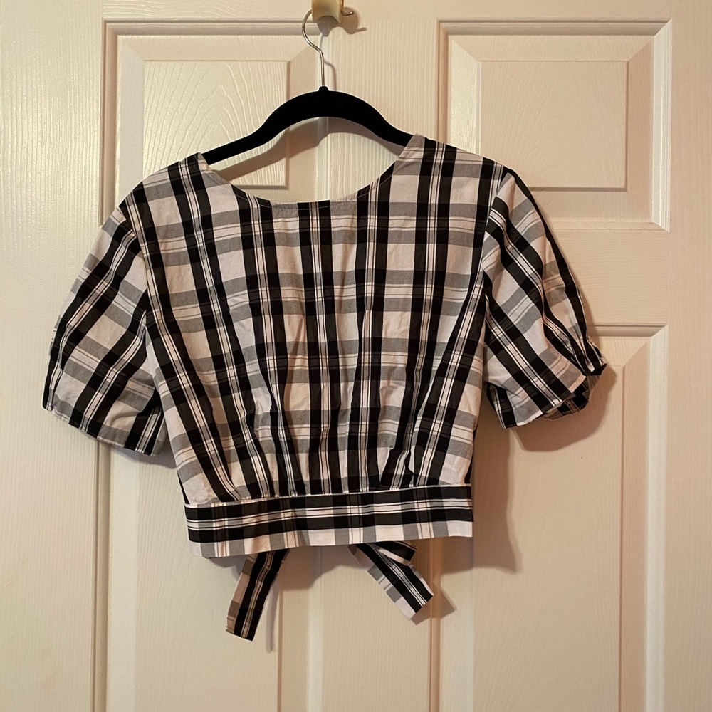 Black and white plaid blouse